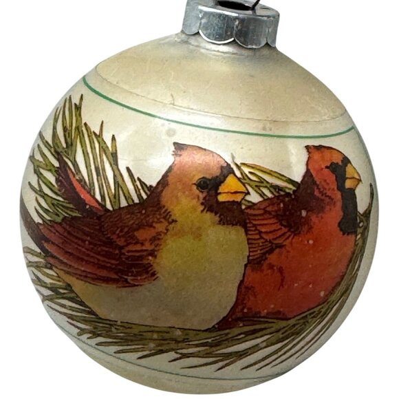 Vintage 1976 Hallmark Christmas Ornament glass bulb With Cardinals READ - Picture 1 of 6